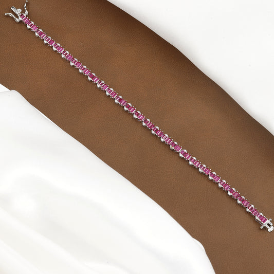 Ruby Red Baguette & Diamond Accent Tennis Bracelet