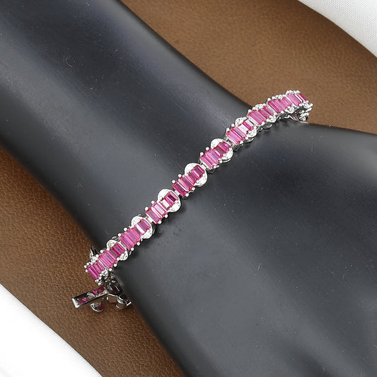 Ruby Red Baguette & Diamond Accent Tennis Bracelet