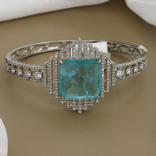 Vintage-Inspired Diamond & Teal Stone Bangle Kada