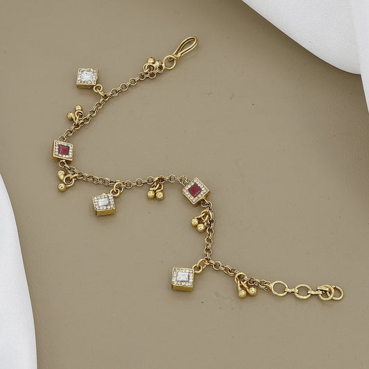 Minimalist Rajwadi Gold Tone Bracelet with Cube CZ
