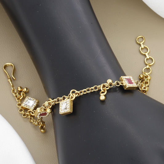 Minimalist Rajwadi Gold Tone Bracelet with Cube CZ