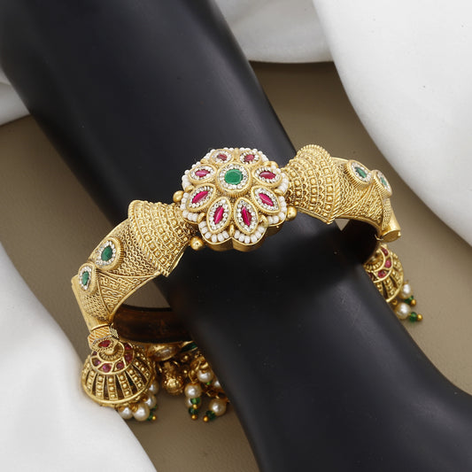 Antique Gold Temple Jewelry Bangle with Jhumka Drops