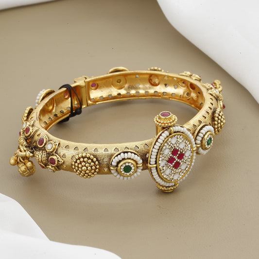Antique Traditional Bangle with Pearl & Ruby Accents