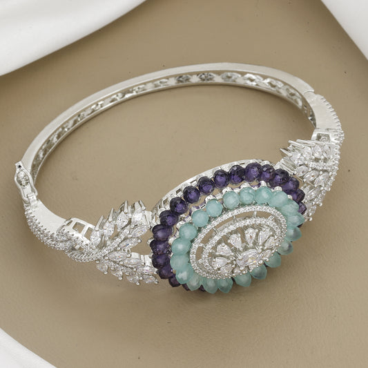 Elegant Gemstone Accents Diamond Kada with Colors