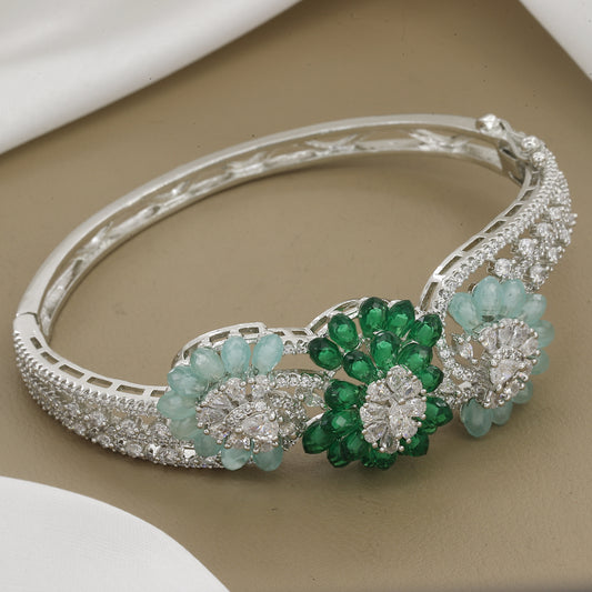 Wedding Party Statement Flower Diamond Bangle Kada with Colors