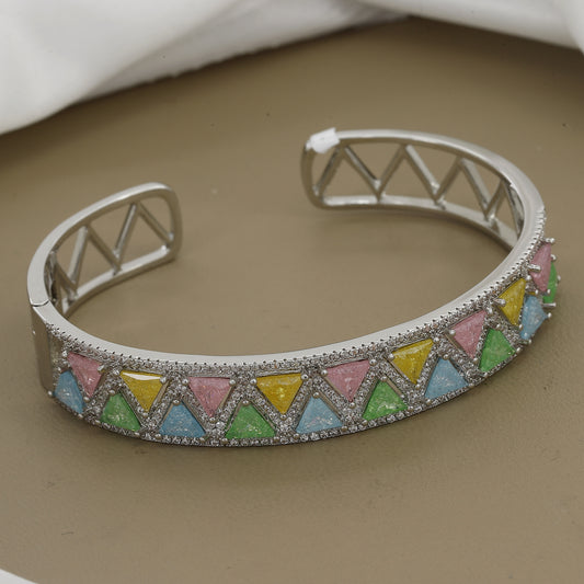 Pastel Enamel Geometric Triangle Wide Cuff Diamond Kada