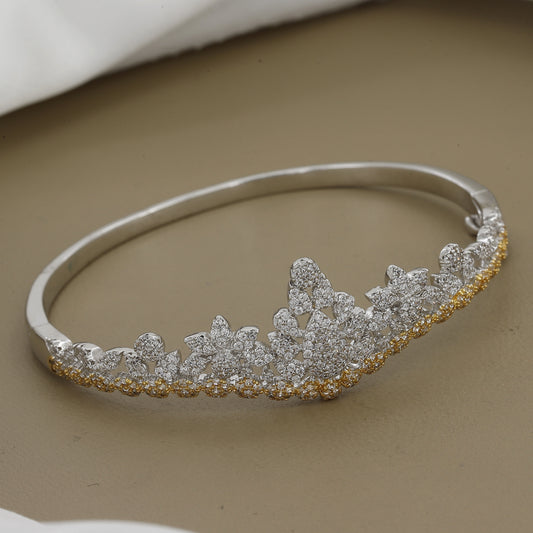 Two-Tone Floral Crown CZ Statement Diamond Kada