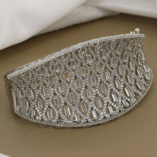 Dramatic Wide Lattice CZ Statement Cuff Diamond Kada