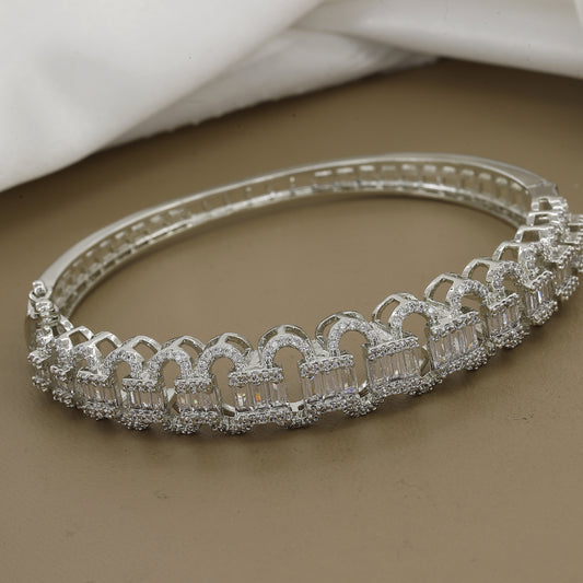 Elegant Baguette & Pave CZ Link Diamond Kada