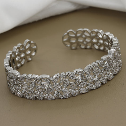 Dazzling Multi-Cut CZ Cluster Statement Diamond Bangle Kada