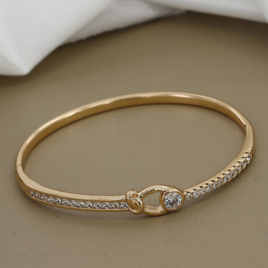 Minimalist Pave Love Knot Cuff in Gold Tone Diamond Kada
