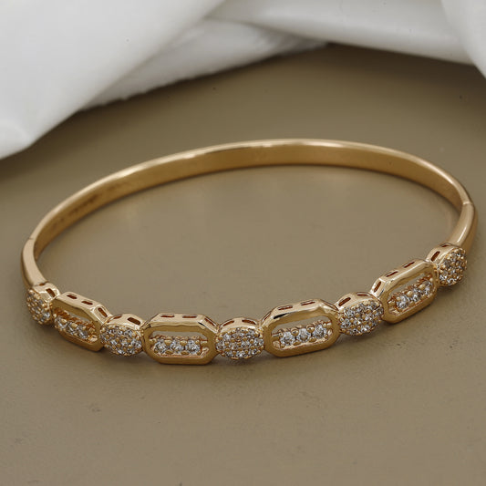 18k Gold-Tone Sparkling Pave & Bar CZ Link Statement Diamond Kada