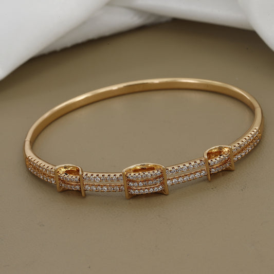 Modern Double-Row Pave CZ Strap 18k Toned Diamond Kada