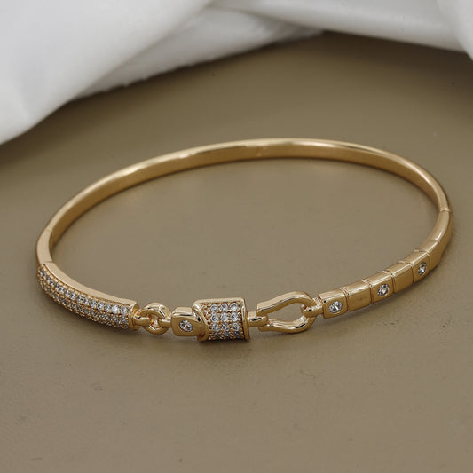Chic 18k Gold-Tone Hook Clasp CZ Bangle Diamond Kada