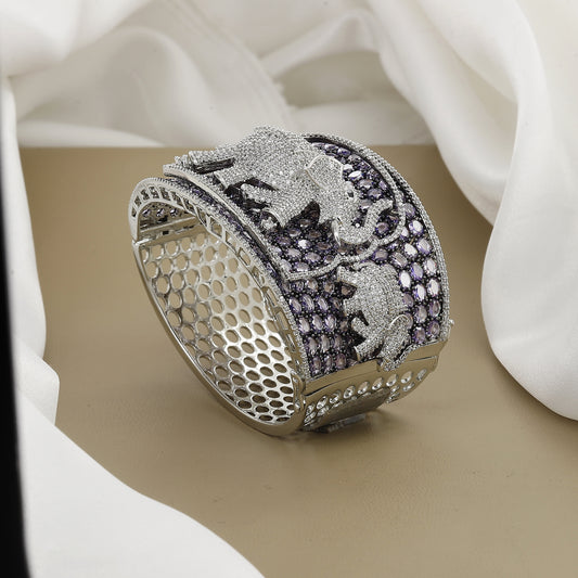 Purple Amethyst-Look Stones Diamond Elephant Cuff Kada