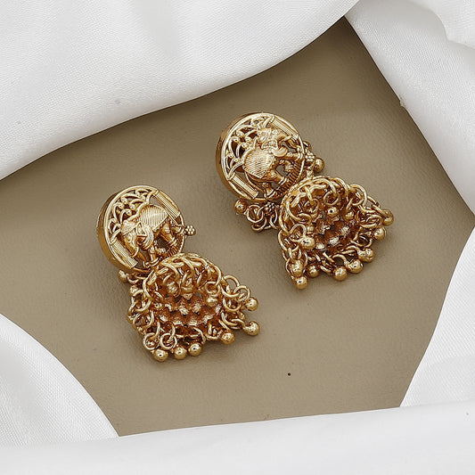 Traditional Gaja Pearl Necklace Set with Matte Gold Finish