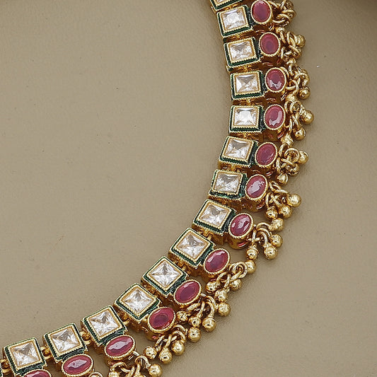 Traditional South Indian Square-Cut Stone Necklace Set