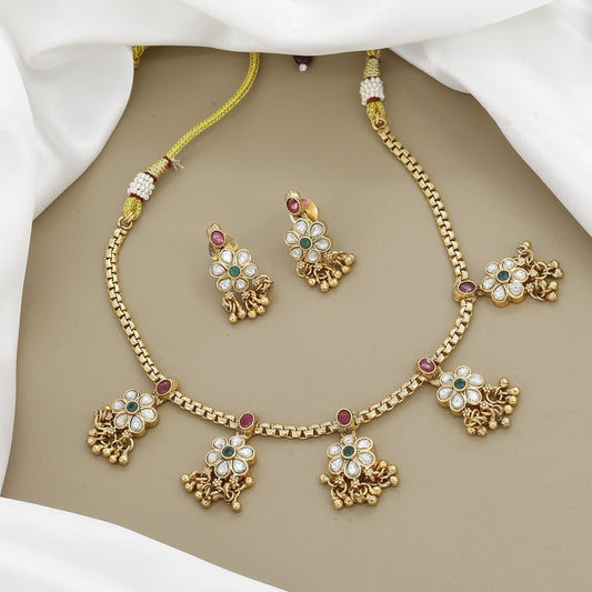 Traditional Indian Gold-Tone Necklace & Earring Jewelry Set