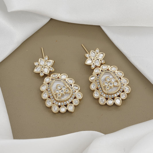 Antique Polki Drop Earrings with White Shell Accent