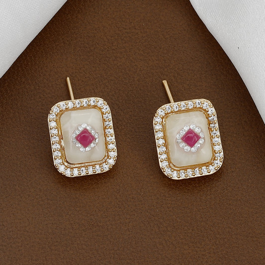 Gold-Plated CZ & Mother-of-Pearl Stud/Drop Earrings