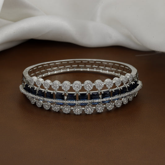 Triple Layer Diamond-Studded Silver Toned Bangle Kada With Colors