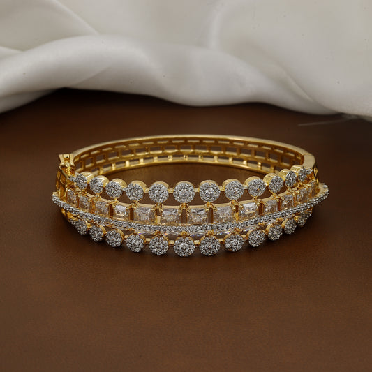 Triple Layer Diamond-Studded Gold Toned Bangle Kada