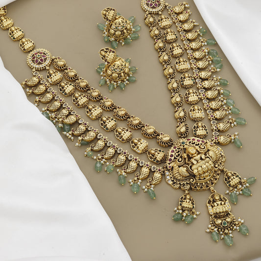 Lakshmi Necklace Set with Multi-Layered and Green Beads