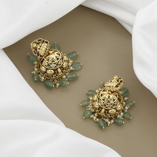 Lakshmi Necklace Set with Multi-Layered and Green Beads