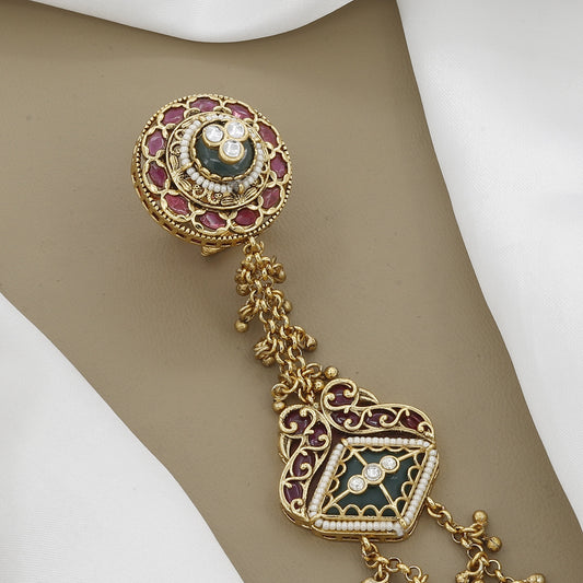 Bridal Haath Panja with Kemp Stones and Meenakari Work