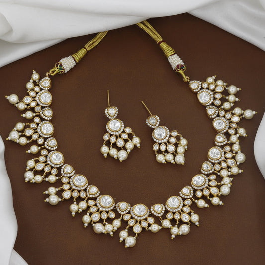 Victorian Polished Designer Polki Necklace And Earrings