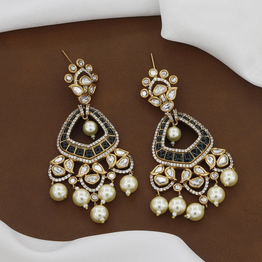 Victorian Polished Black/Dark Green & Gold Chandelier Earrings