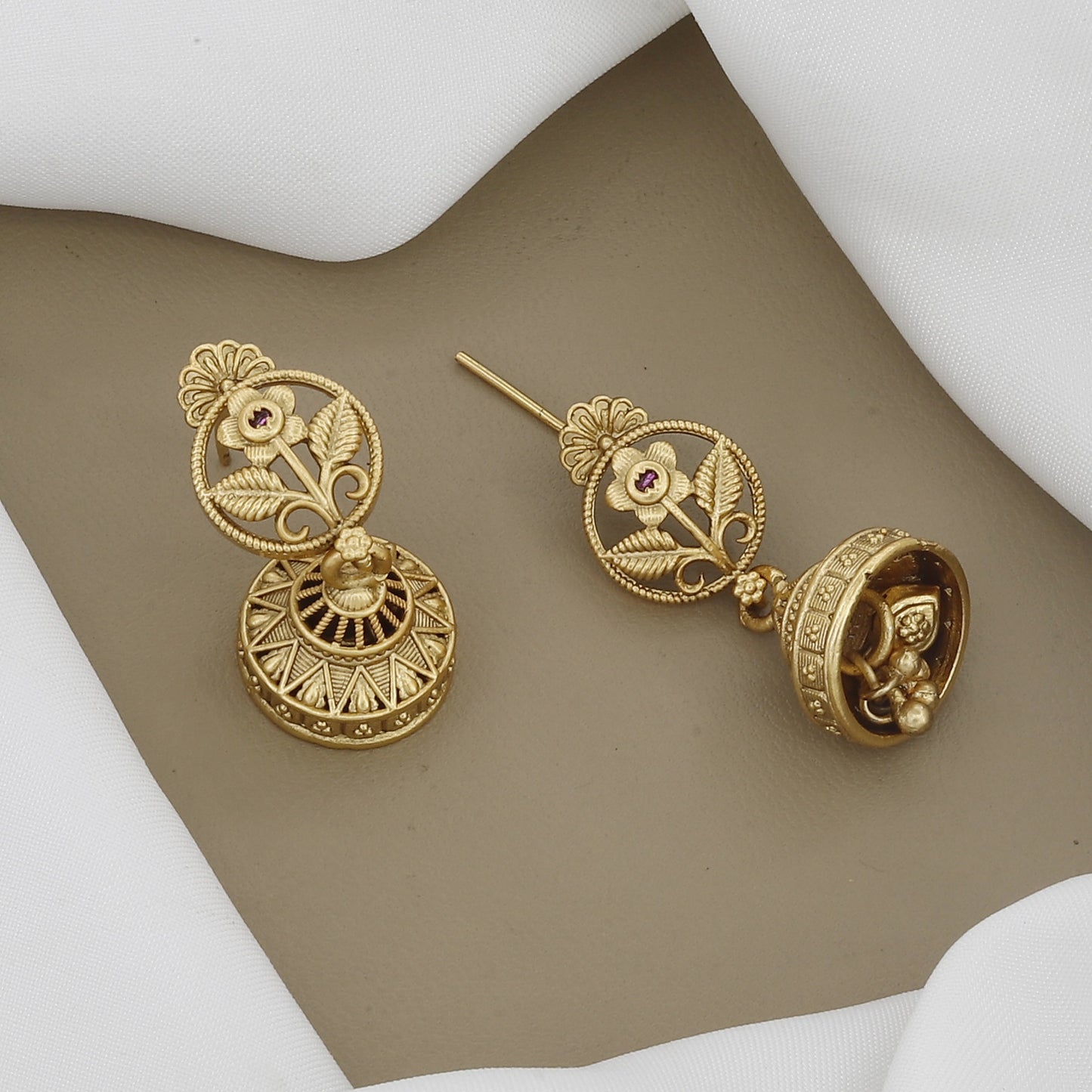 Charming Antique Gold Finish Necklace Set with Floral Filigree & Jhumki Earrings