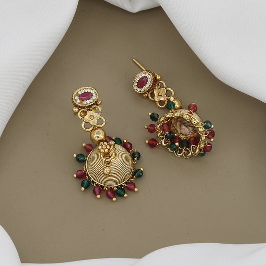 Traditional Gold-Toned Necklace Set with Ruby & Emerald Beads