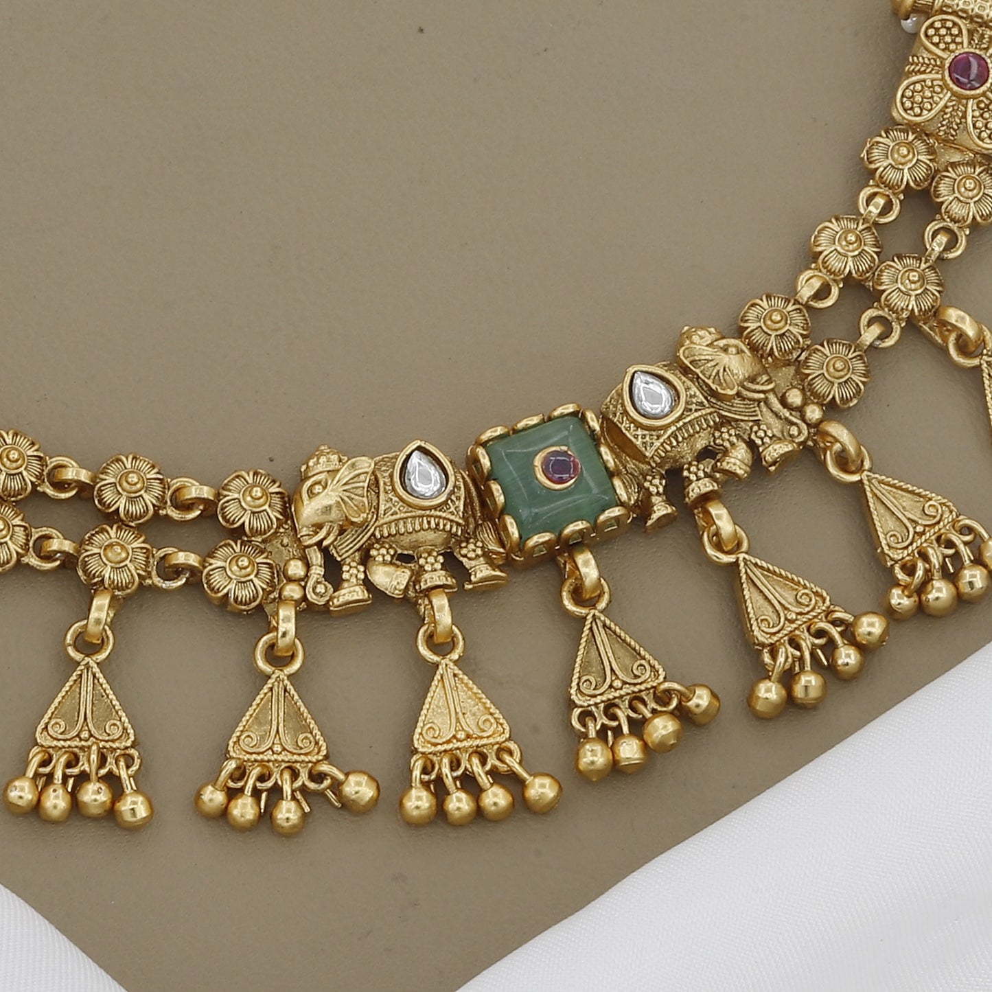 Antique Gold Charm & Pearl Beaded Necklace Set