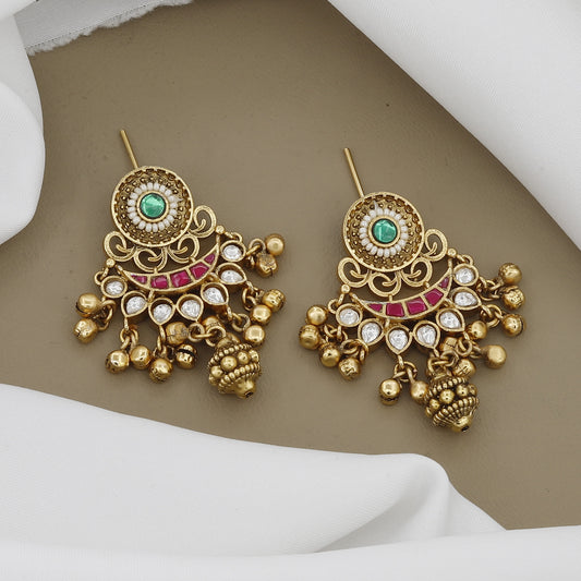 Matte Finish Antique Kundan Necklace With Earrings