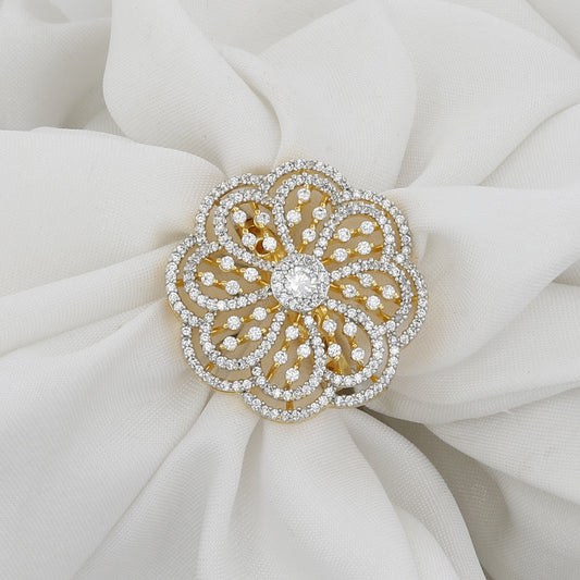 Grand Floral Golden Polished Party Wear Ring