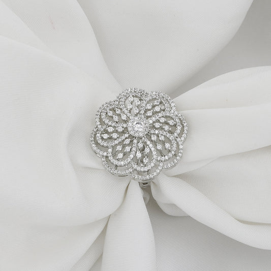 Grand Floral Silver Polished Party Wear Ring
