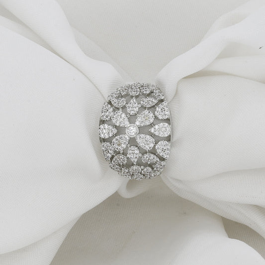 Sparkling Full Pave Silver Tone Clear Crystal Cluster Diamond Ring