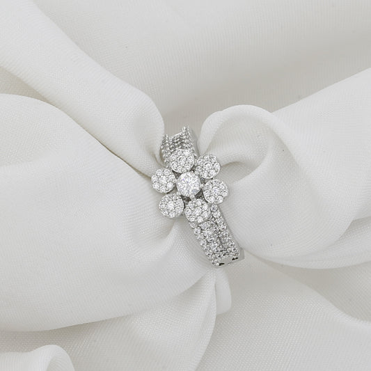 Elegant Silver Tone Statement Diamond Flower Cluster Ring (Copy)