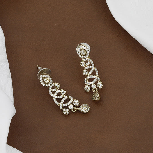 Mehndi Polished Elegant Solitaire Line Y-Drop CZ Necklace And Earrings