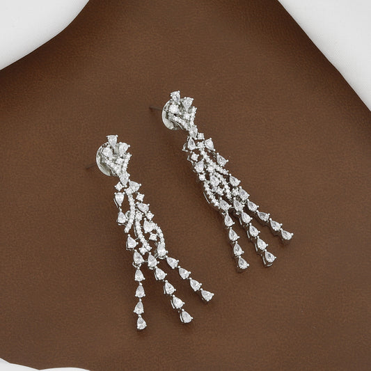 Luxury Silver-Tone Rhinestone Waterfall Diamond Necklace Set