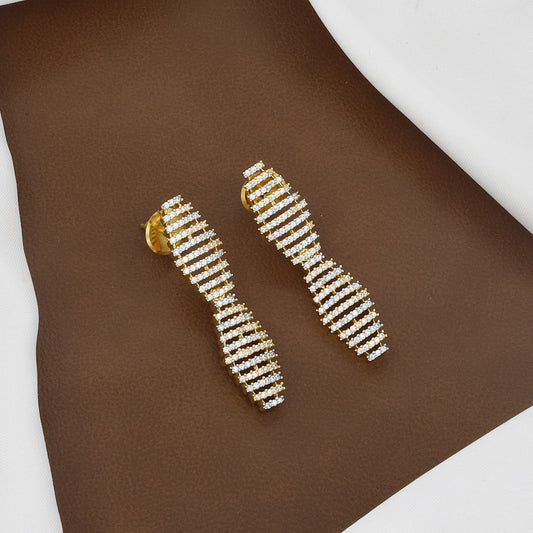 Gold Tone Modern Spiral Cubic Zirconia Necklace & Stud Earring Set