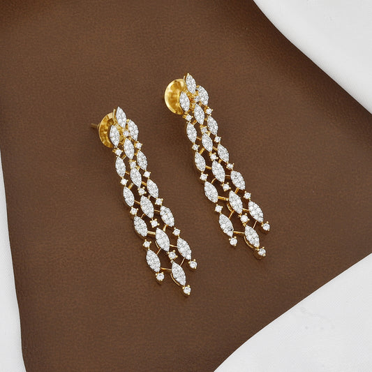 Gold-Tone Dual Row Marquise CZ Necklace & Dangle Earring Set