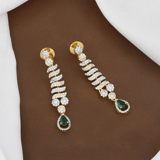 Green Teardrop Stone Statement Diamond Necklace & Earring Set