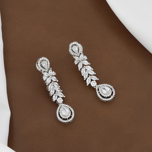 Silver-Plated American Diamond Floral Necklace & Earring Set