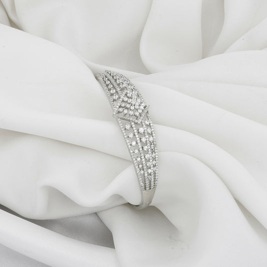 Silver Polished Cuff-Style Diamond Bangle Kada