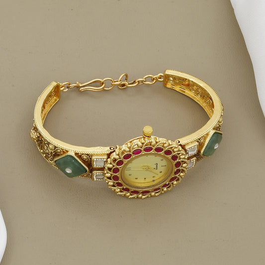 Ruby Red Bezel & Emerald Green Accent Watch Bracelet