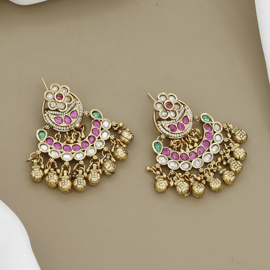 Heavy Kundan Embellished Necklace Set with Pearl Drop Dangles