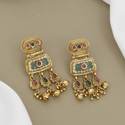 Antique Gold Tone Meenakari Wedding Necklace & Earring Set