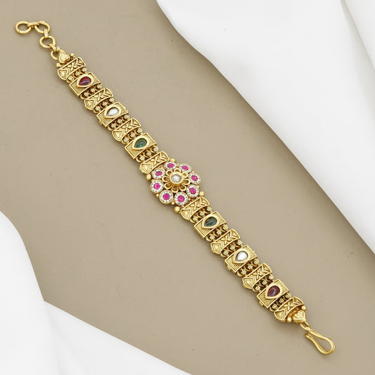 Antique Finish Gold-Plated Bracelet with Kemp Stones